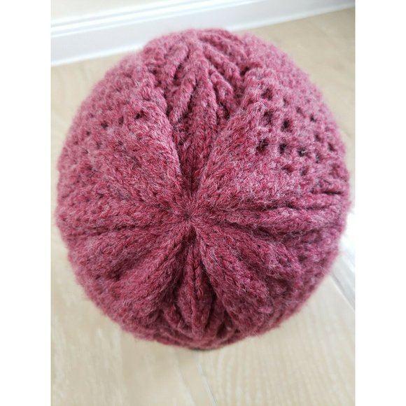Raspberry Red Wool Knit Fisherman Style Beanie Skull Cap Knit Winter - Picture 6 of 7